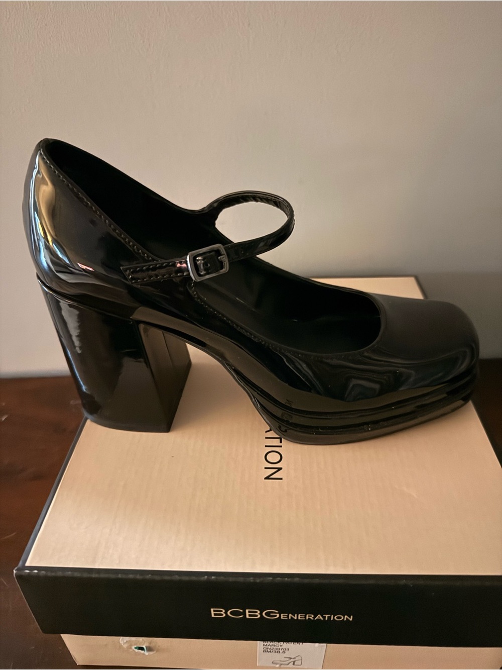 BCNGeneration black patent Mary Jane platform heel shoes. Size 8